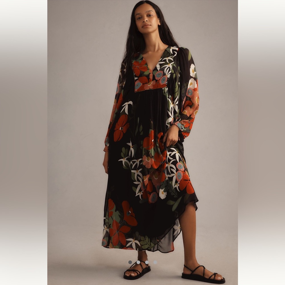 Farm Rio x Anthropologie Long-Sleeve V-Neck
Floral Maxi Dress
